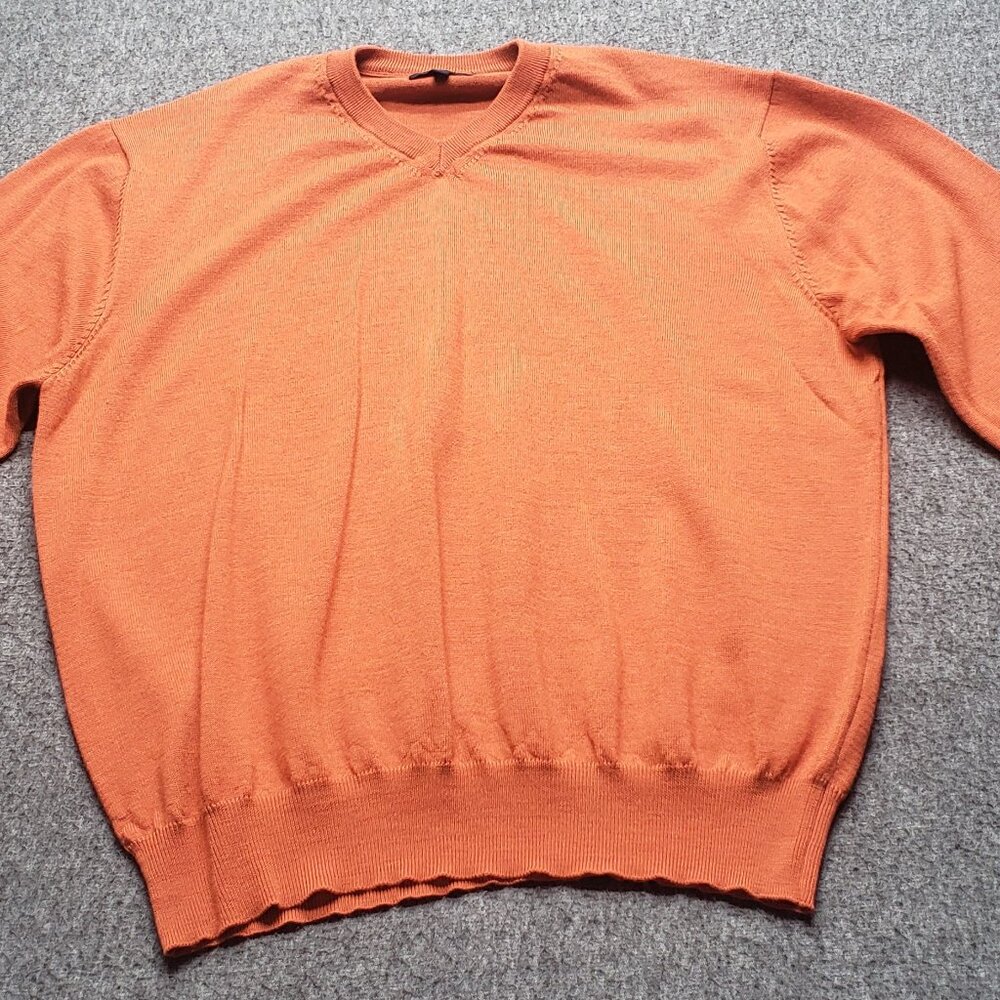 Scott Barber Men's Sweater XLarge Orange V Neck Long Sleeve 100% Merino Wool